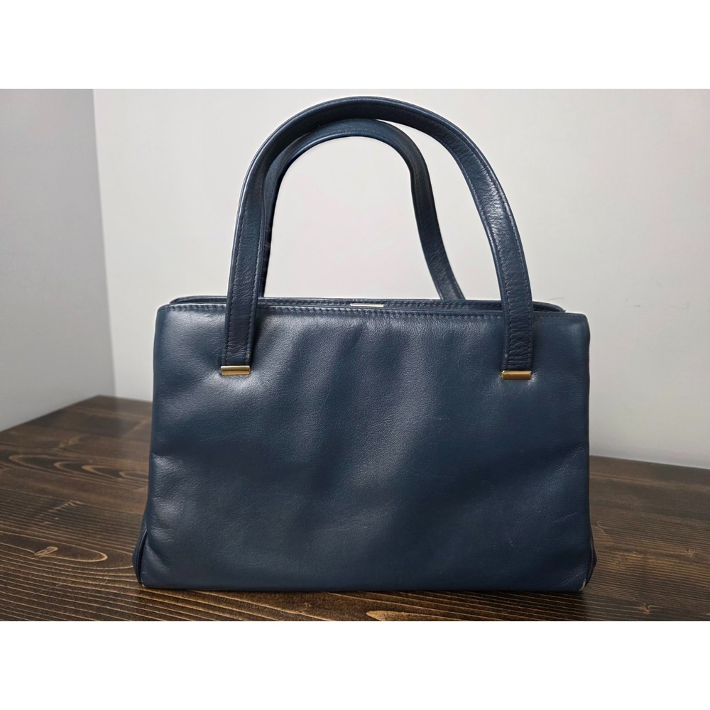 Vtg MARGOLIN Classic Dark Blue Leather Purse Handbag‎ Bag